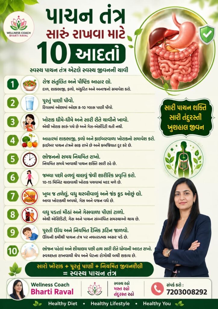 પાચનતંત્ર સારું રાખવા માટે 10 સરળ આદતો