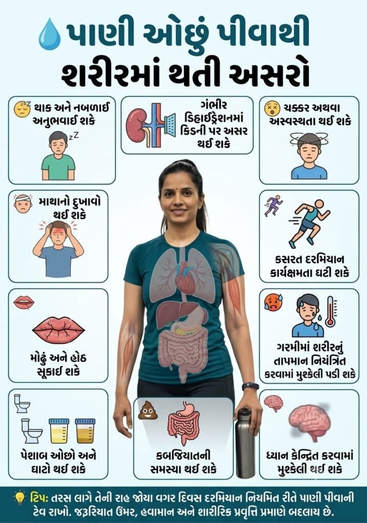 પાણી ઓછું પીવાથી શરીરમાં થતી 10 સામાન્ય અસરો