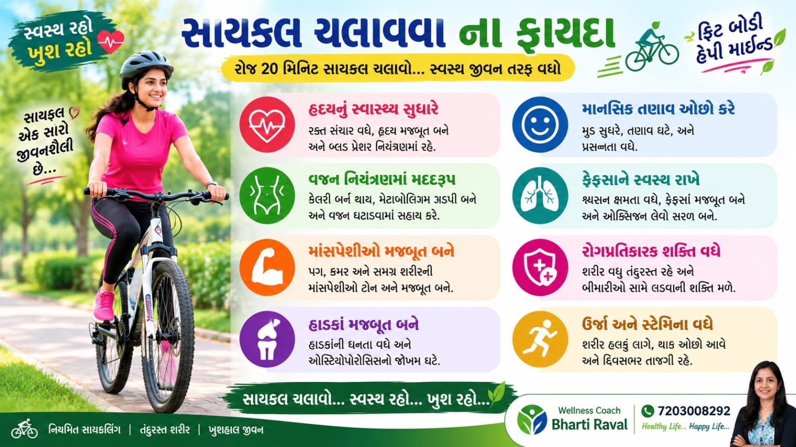 રોજ 20 મિનિટ સાયકલ ચલાવતી વ્યક્તિ