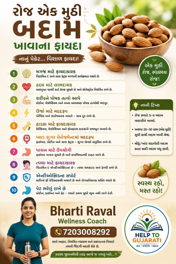 રોજ બદામ ખાવાના ફાયદા અને પૌષ્ટિક બદામ