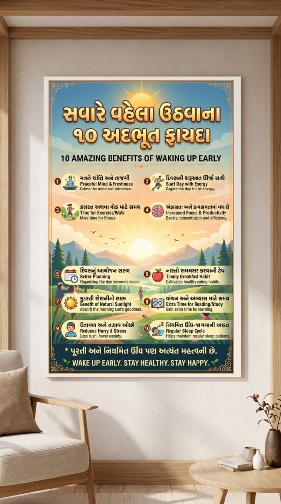 સવારે વહેલા ઉઠીને સ્વસ્થ સવારની શરૂઆત કરતી વ્યક્તિ